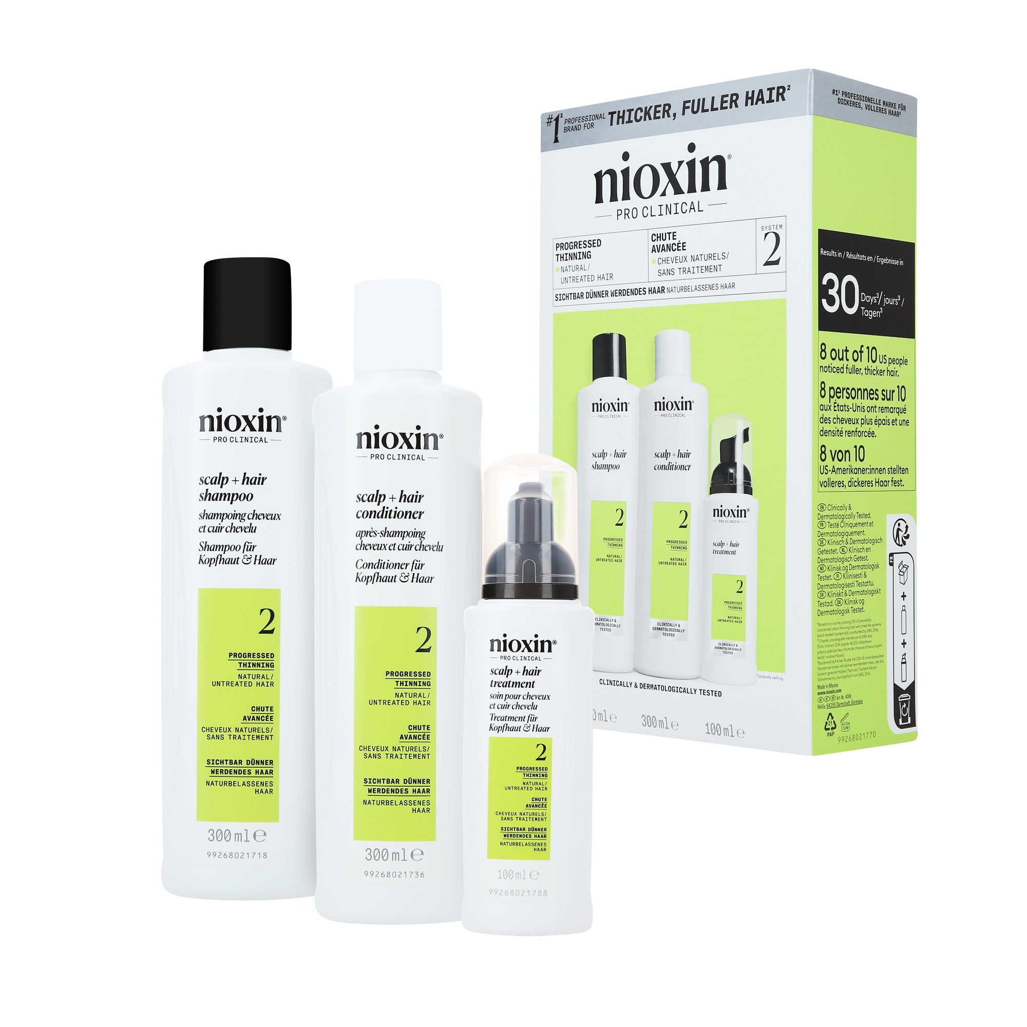 NIOXIN PRO CLINICAL SYSTEM KIT 2 Kit pour cheveux naturels avec perte de cheveux visible 2x300 ml + 100 ml