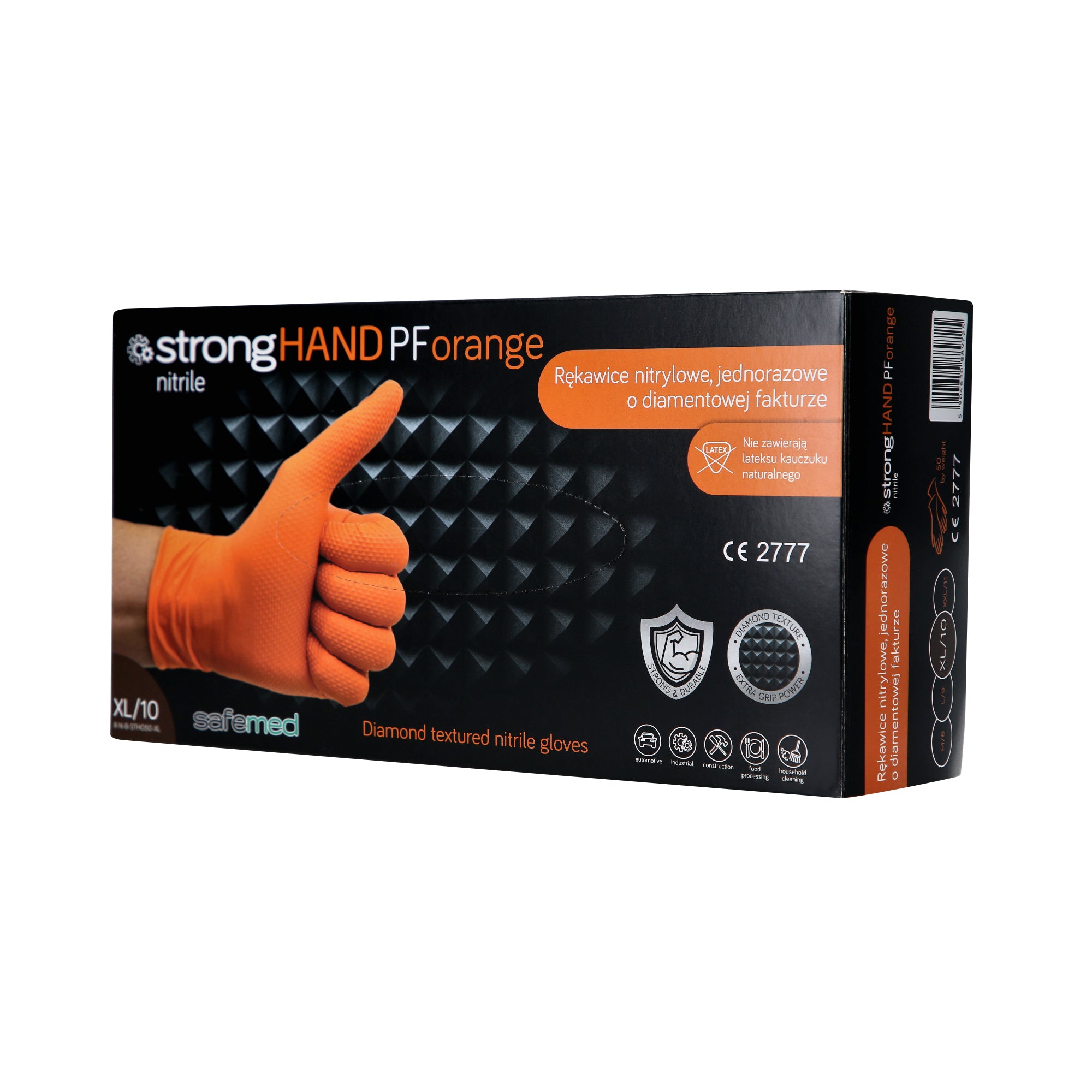 SAFEMED STRONG HAND PF Mocne rękawice jednorazowe nitrylowe o diamentowej fakturze Orange XL 50 szt.