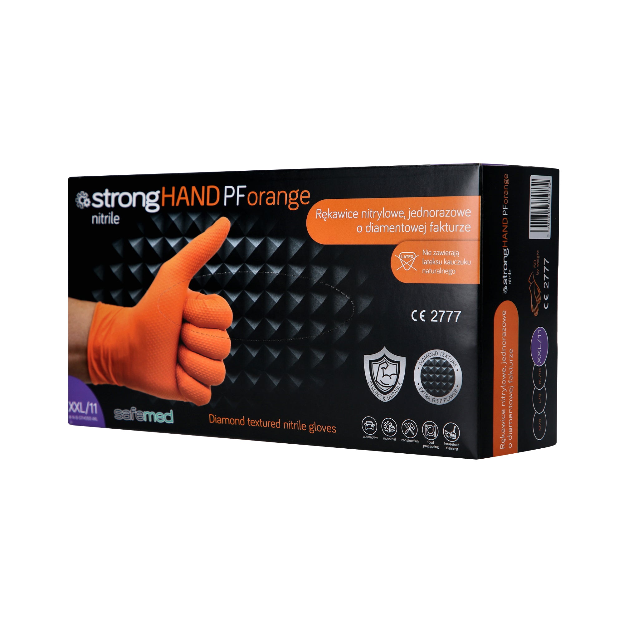 SAFEMED STRONG HAND PF Strong disposable nitrile gloves with diamond texture Orange XXL 50 pcs.