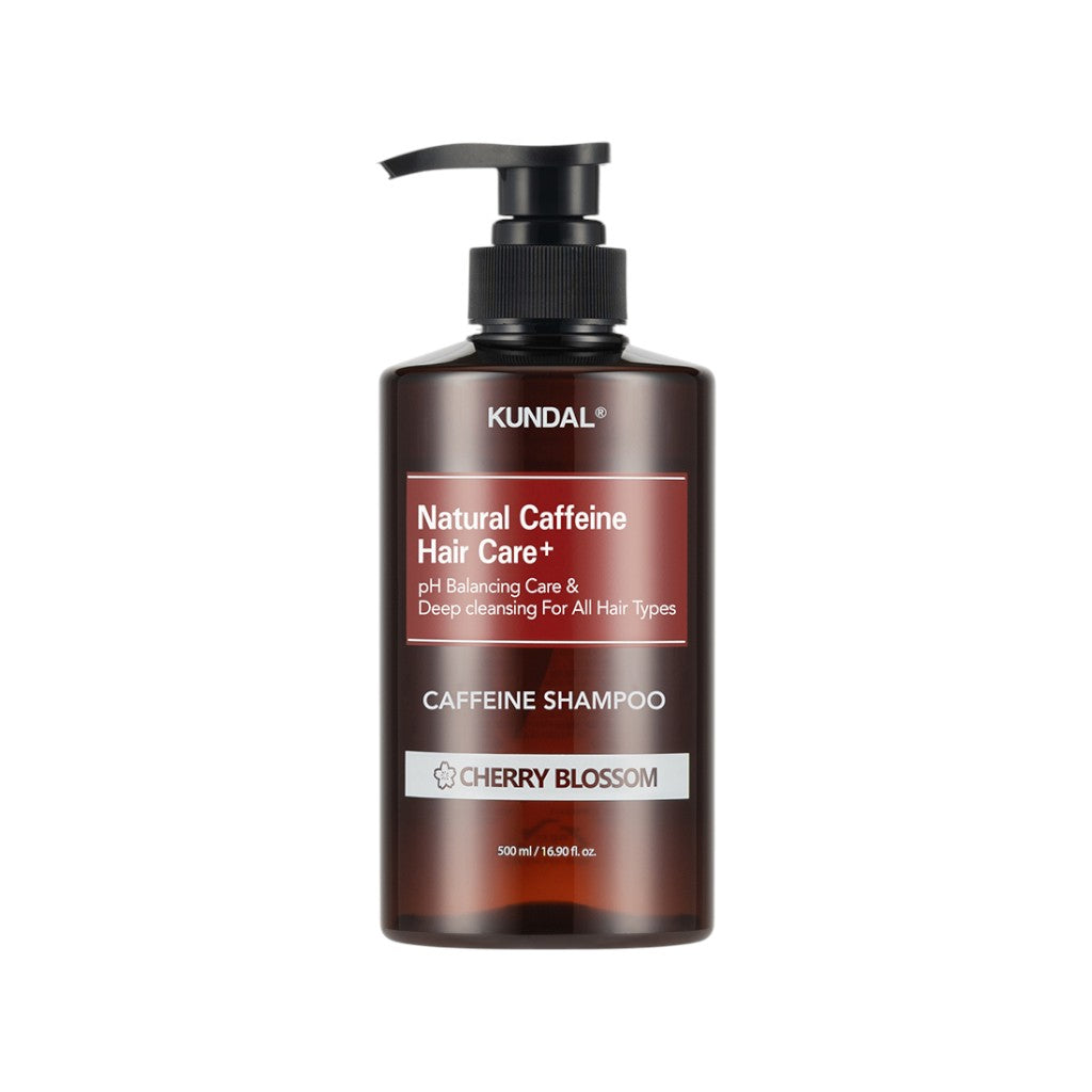 KUNDAL NATURAL CAFFEINE HAIR CARE+ Shampoing purifiant pour cheveux sujets à la chute, Fleur de Cerisier 500 ml