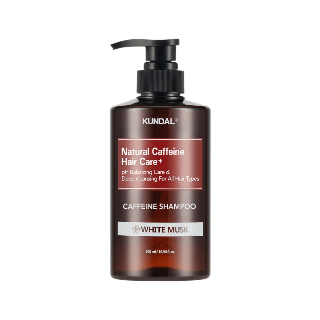 KUNDAL NATURAL CAFFEINE HAIR CARE+ Shampoing purifiant pour cheveux sujets à la chute, Musc Blanc 500 ml