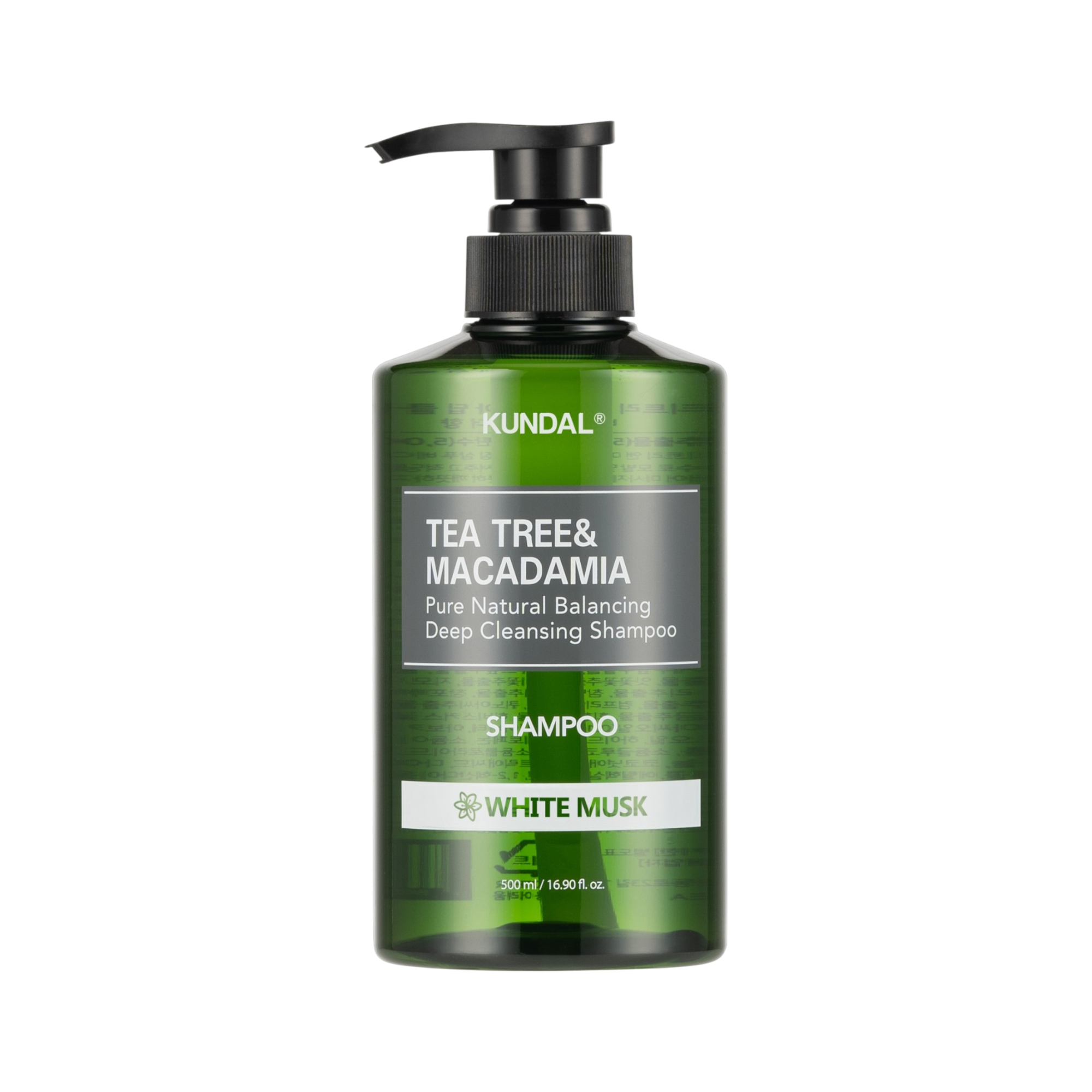 KUNDAL TEA TREE & MACADAMIA Shampooing nettoyant en profondeur pour le cuir chevelu et les cheveux, Musc Blanc 500 ml