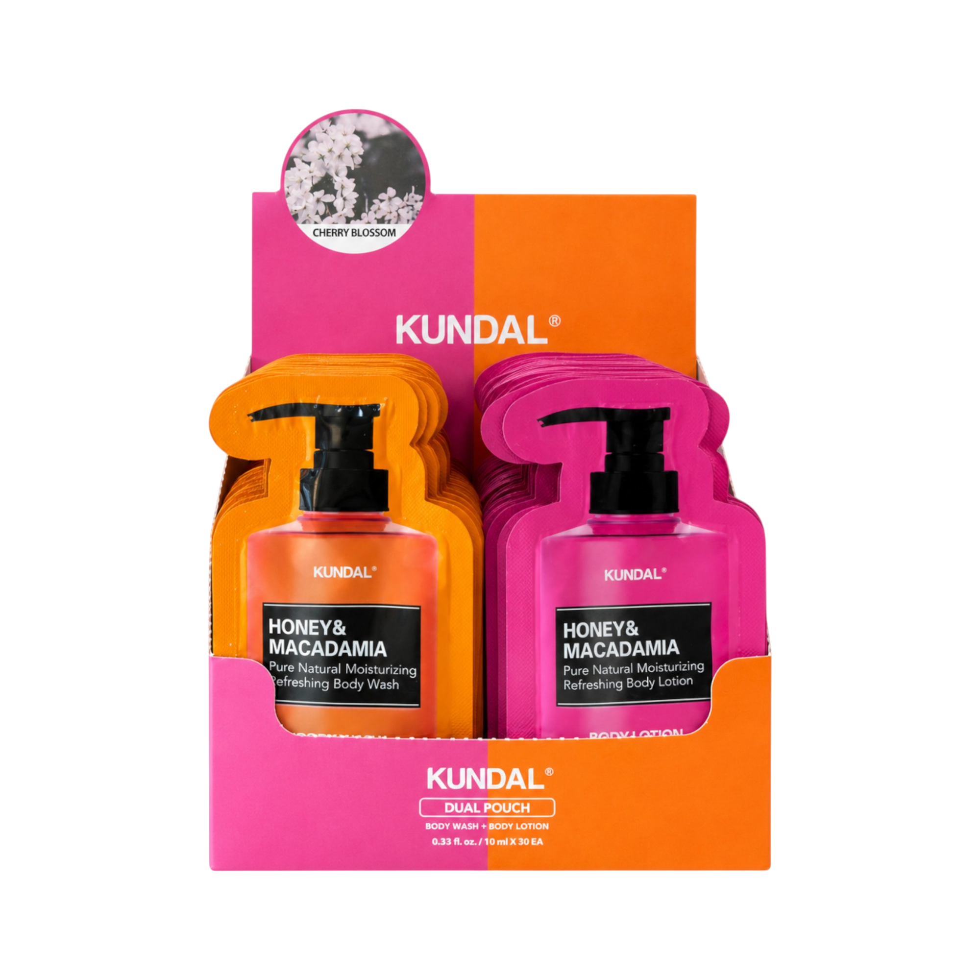 KUNDAL HONEY & MACADAMIA Zestaw saszetek do mycia i pielęgnacji ciała Cherry Blossom 2 x 10 ml