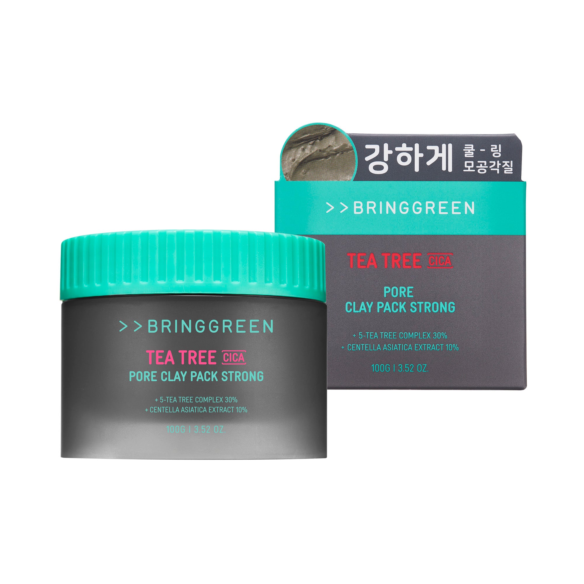 BRINGGREEN Tea Tree Cica Pore Clay Pack Strong – Intensiv reinigende Gesichtsmaske mit Tonerde, Teebaumöl und Cica, 100 g
