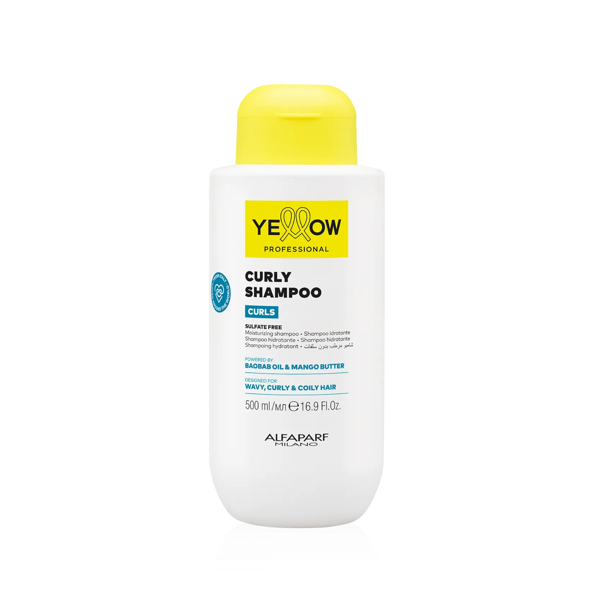 YELLOW PROFESSIONAL CURLY CURLS Shampoing hydratant pour cheveux ondulés, bouclés et afro 500 ml