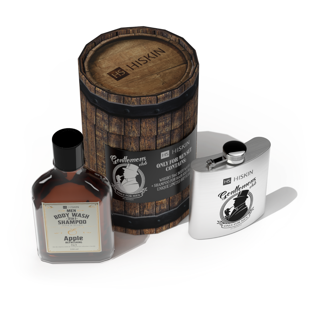 HISKIN MEN Zestaw męski, żel pod prysznic Whisky + piersiówka w opakowaniu w kształcie beczki (Flask Barrel Set) #2