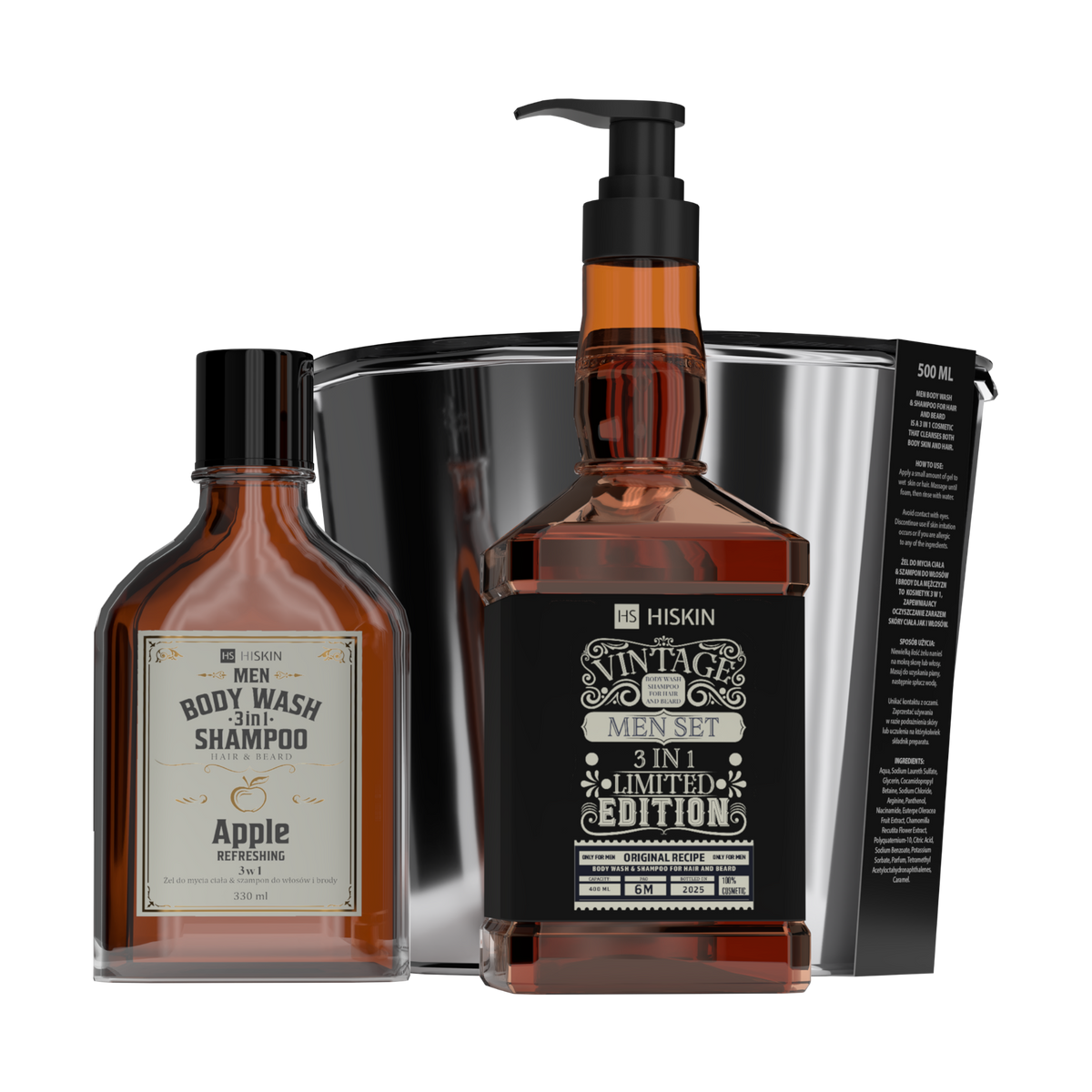 HISKIN MEN GENTLEMAN Coffret homme, Gel douche Whisky + Gel douche Gin dans un sac thermique/glacière (Cooler Set)