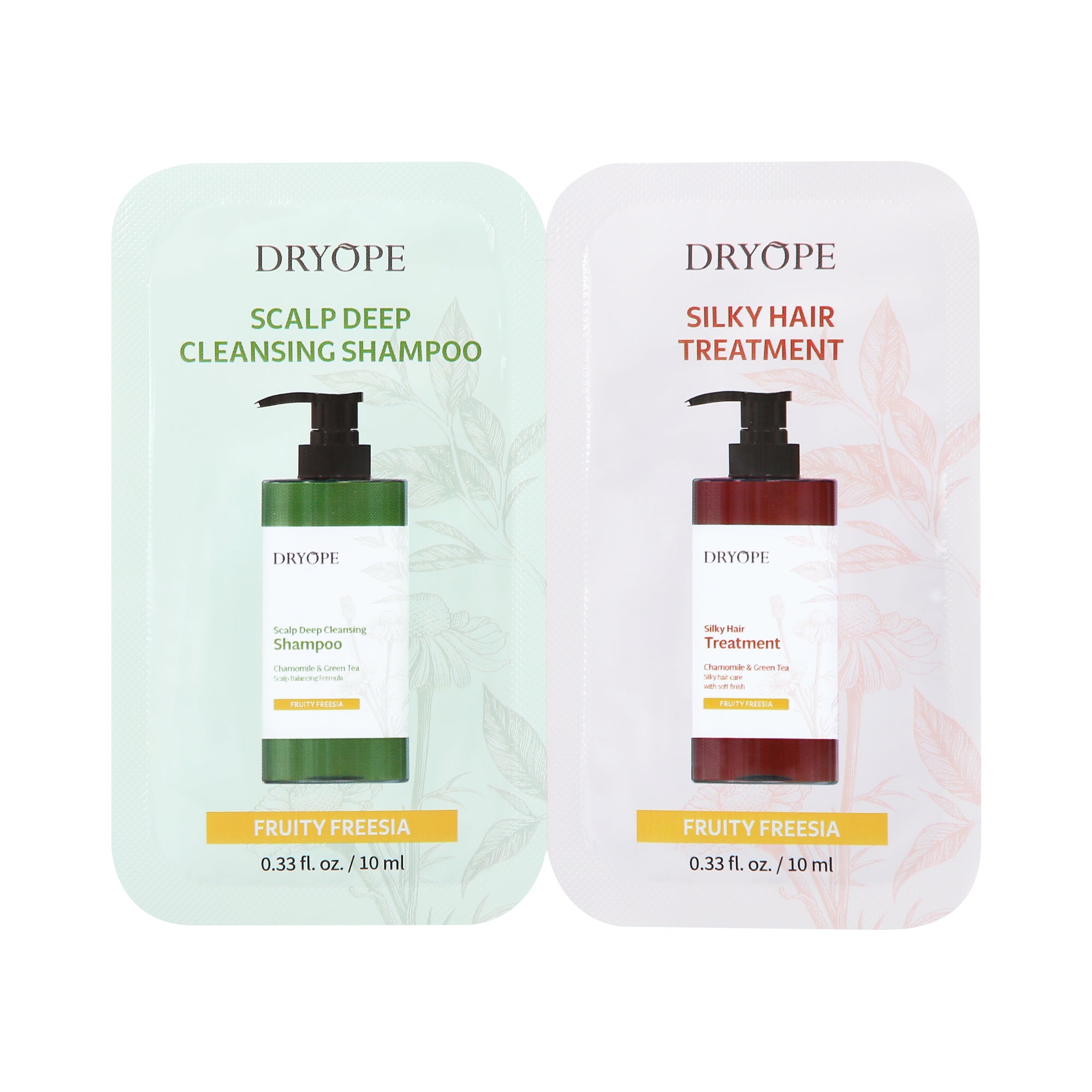 DRYOPE Cleansing Shampoo & Silky Hair Treatment Fruity Freesia Zestaw próbek 2 x 10 ml