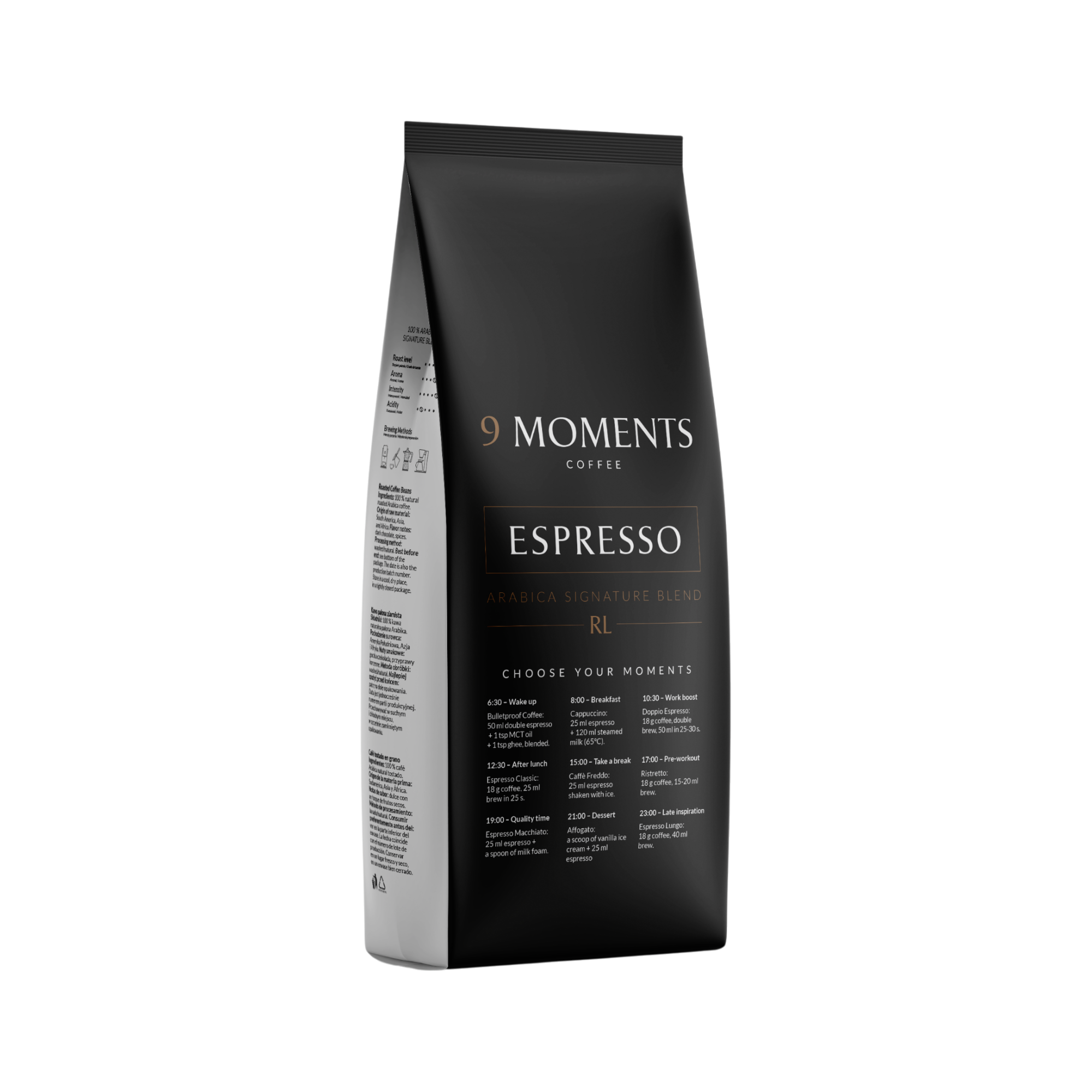 9 MOMENTS ESPRESSO Café torréfié naturel 100% Arabica 500 g