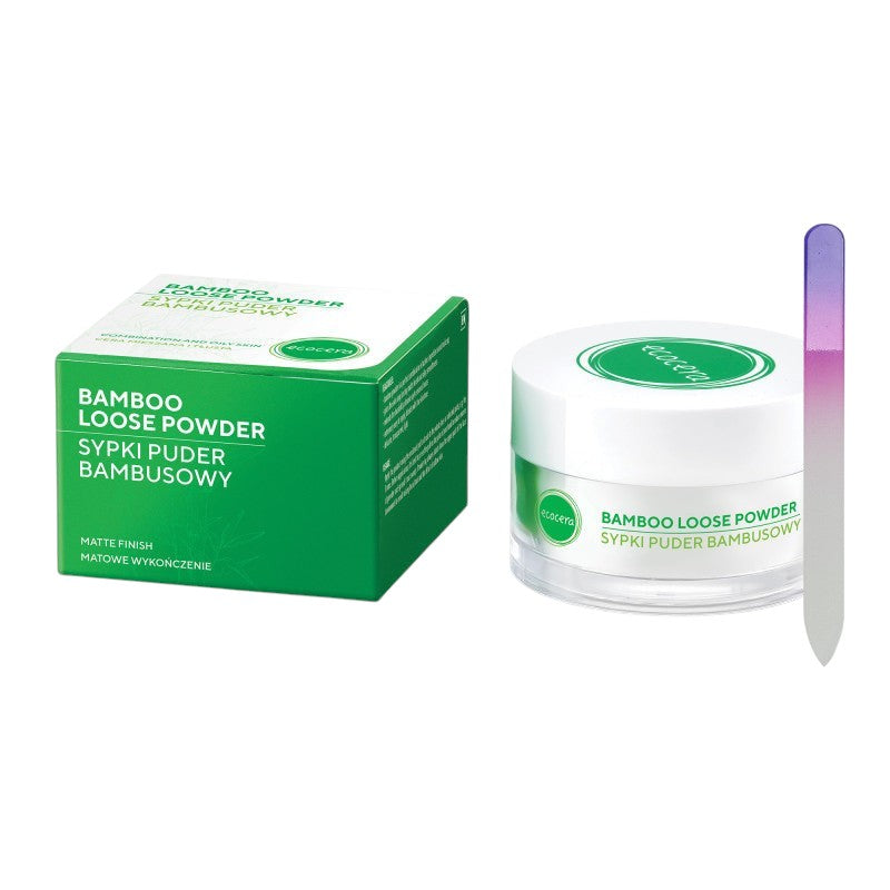 ECOCERA Poudre libre de bambou pour peaux grasses et mixtes 8 g + Lime à ongles en verre MIMO, imprimé arc-en-ciel