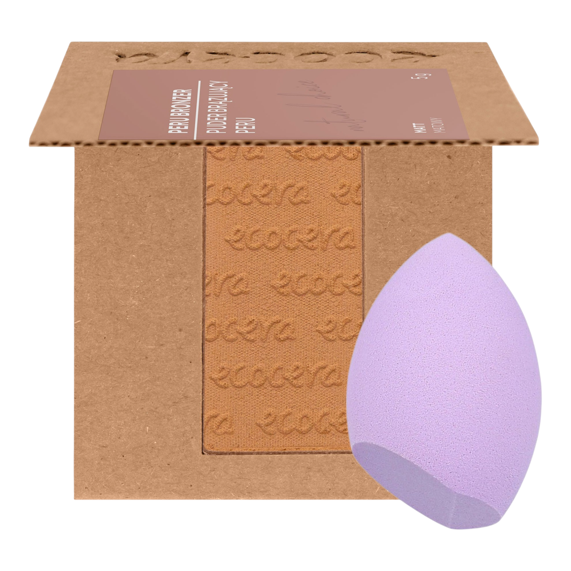 ECOCERA NATURAL CHOICE Poudre bronzante, Pérou 5 g + Éponge de maquillage MIMO, Coupe olive, Violet clair