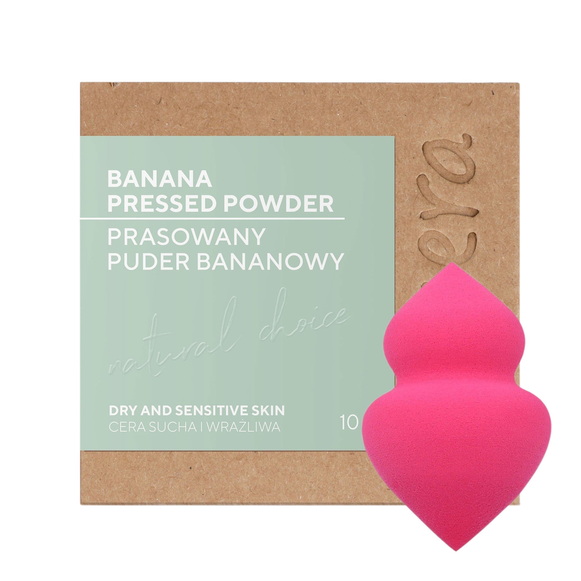 ECOCERA NATURAL CHOICE Prasowany puder bananowy 10 g + MIMO Gąbka do makijażu z dwoma końcówkami, Różowa