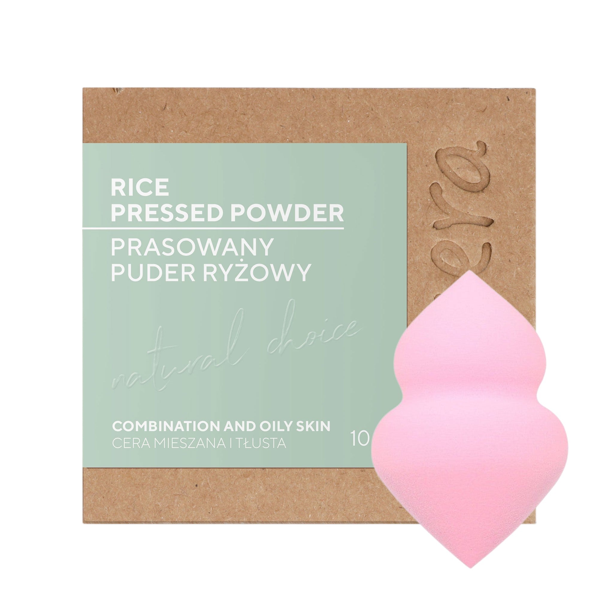 ECOCERA NATURAL CHOICE Poudre de riz pressée 10 g + Éponge à maquillage MIMO à deux embouts, Rose clair