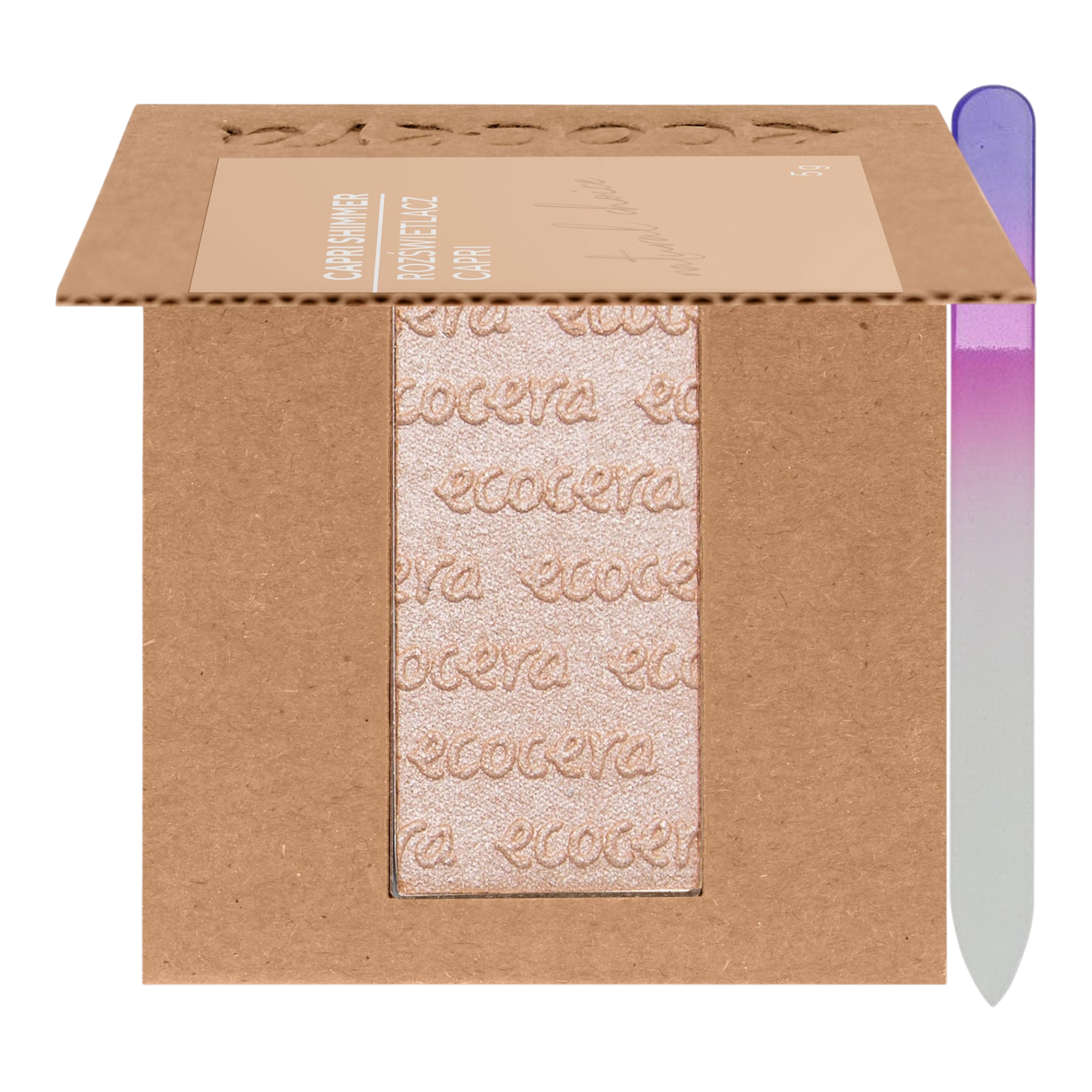ECOCERA NATURAL CHOICE Poudre éclairante Capri 5 g + Lime à ongles en verre MIMO, imprimé arc-en-ciel