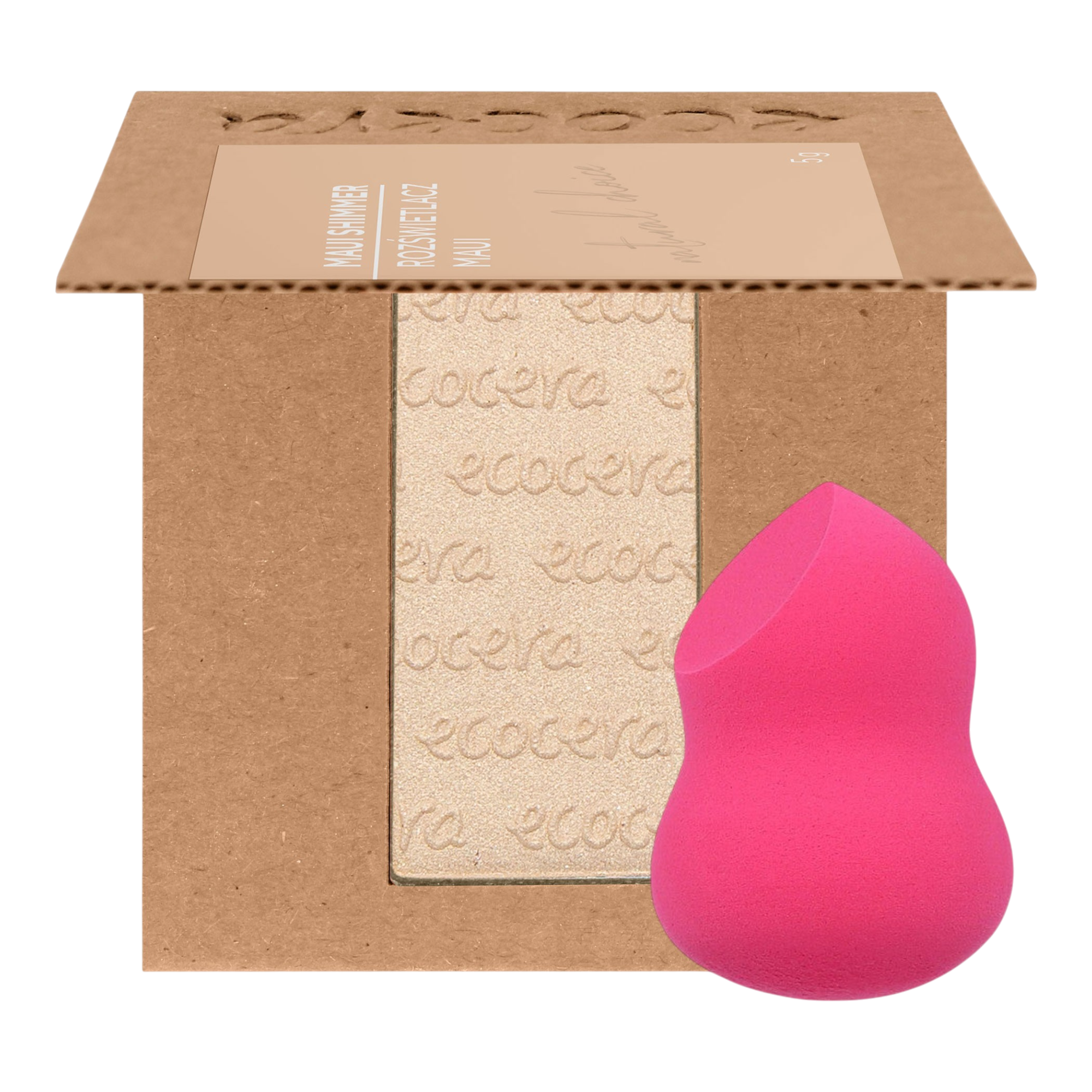 ECOCERA NATURAL CHOICE Poudre éclairante, Maui 5 g + Éponge de maquillage MIMO, Coupe poire, Rose