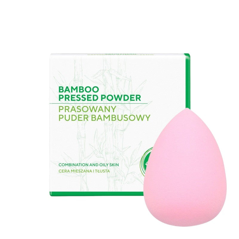 ECOCERA Poudre de bambou pressée pour peaux grasses et mixtes 10 g + Éponge de maquillage MIMO, Goutte de Pluie, Rose clair