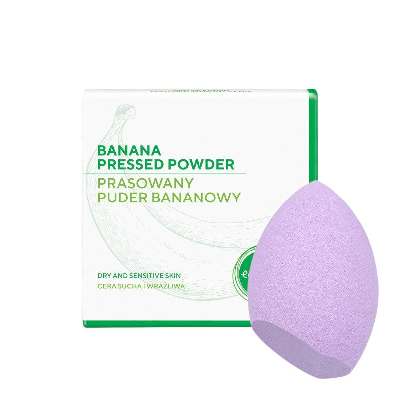 ECOCERA Poudre de banane pressée pour peaux sèches et sensibles 10 g + Éponge à maquillage MIMO, Coupe olive, Violet clair