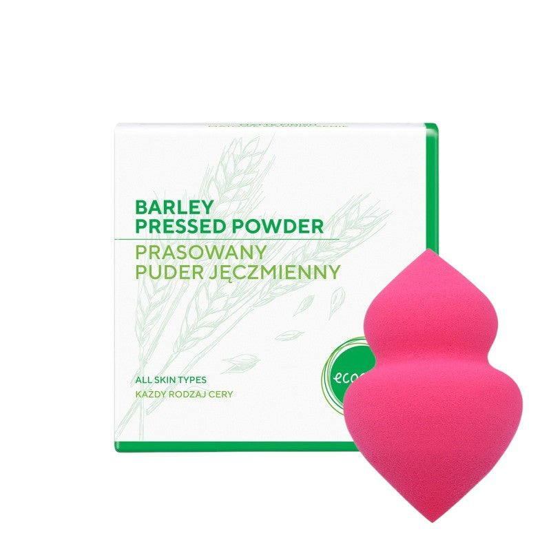 ECOCERA Poudre d'orge pressée 10 g + Éponge de maquillage MIMO à deux embouts, Rose