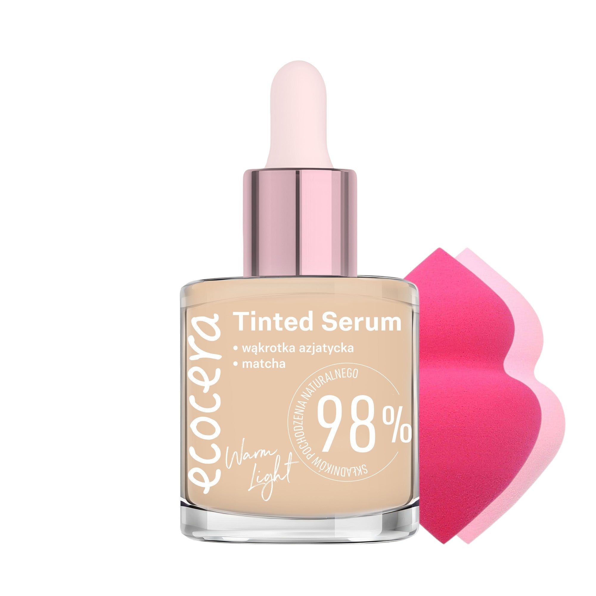 ECOCERA TINTED SERUM Sérum colorant en fond de teint, Rosy Light 30 ml + 2x éponge de maquillage MIMO à deux extrémités