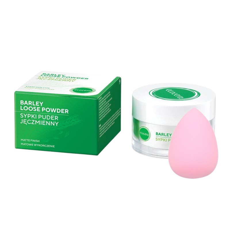 ECOCERA Poudre d'orge libre 15 g + Éponge à maquillage MIMO, Raindrop, Rose clair
