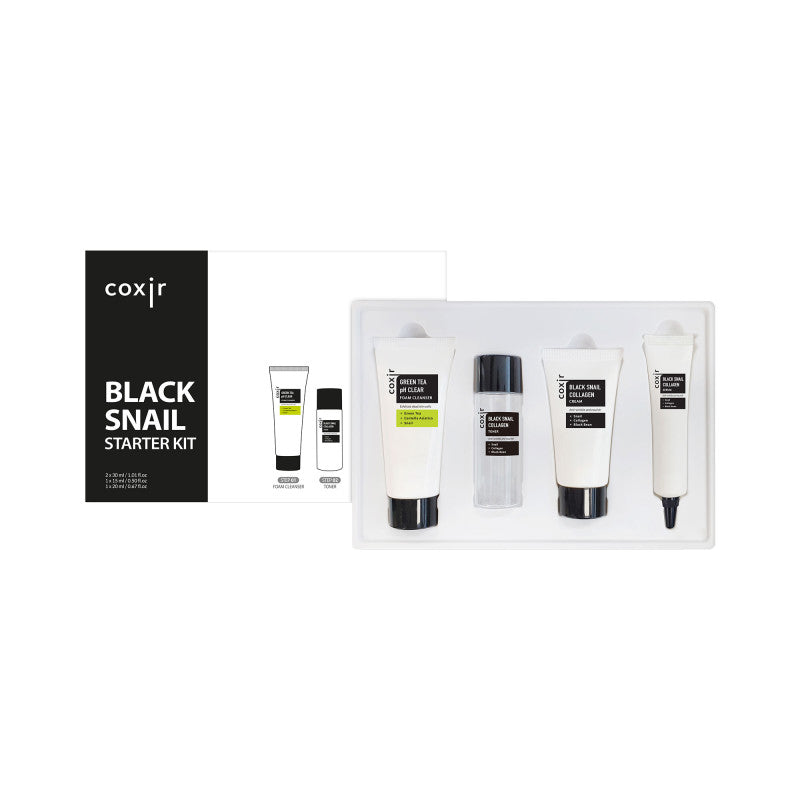 COXIR BLACK SNAIL COLLAGEN LINE Coffret régénérant à la mucine d'escargot et au collagène, 30 ml + 30 ml + 20 ml + 15 ml