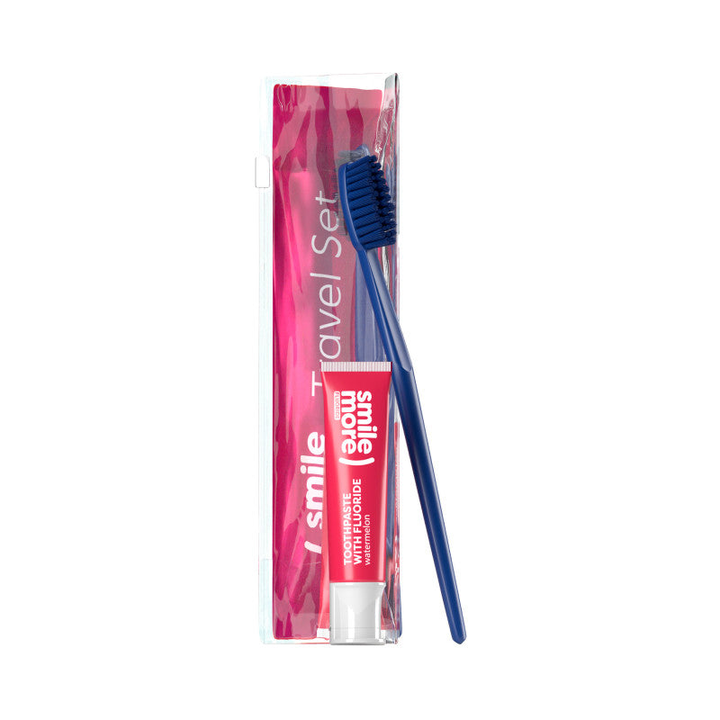 HISKIN DENTAL SMILE MORE Coffret de voyage, brosse à dents + dentifrice au goût pastèque 30 ml