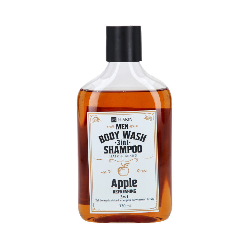 HISKIN HOMME NETTOYANT POUR LE CORPS WHISKY Gel douche polyvalent 3 en 1 APPLE et shampoing pour cheveux et barbe 330 ml