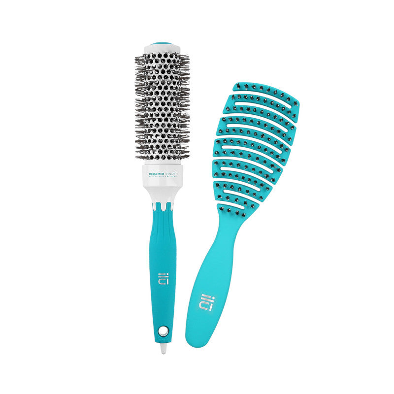 ilū Set 2 Pcs Brosses à Cheveux Turquoise 1 Brosse Démêlante et 1 Brosse Coiffante