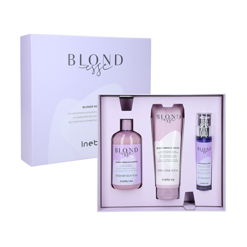 INEBRYA BLONDESSE MIRACLE KIT Coffret pour cheveux blonds Shampoing 300 ml + Masque 250 ml + Sérum 50 ml
