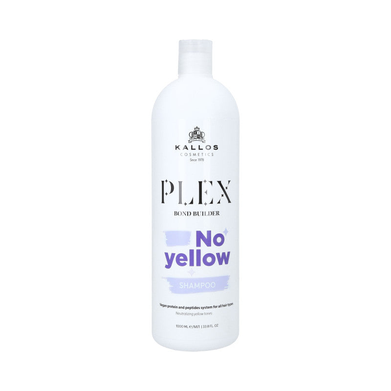 KALLOS PLEX NO YELLOW Shampoing violet pour cheveux blonds avec un complexe de protéines et de peptides végétaux 1000 ml