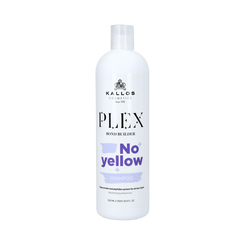 KALLOS PLEX NO YELLOW Shampoing violet pour cheveux blonds avec un complexe de protéines et de peptides végétaux 500 ml