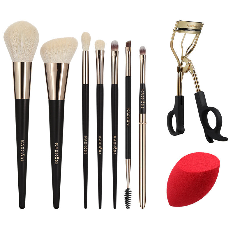 Kashōki HIMAWARI Set Pinceaux à maquillage 9 pcs avec Recourbe-cils et Eponge Maquillage