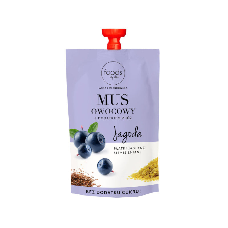 LEVANN FOODS BY ANN Mus owocowy, Jagoda & Płatki jaglane & Siemię lniane 100g