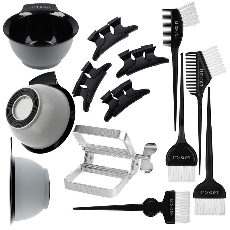 LUSSONI 10 Pcs Kit Coloration Cheveux: Bol à teinture, Pinceau à coloration, Pince à cheveux, Presse-tube