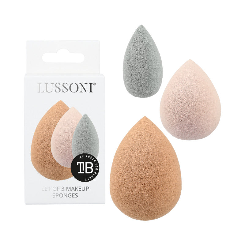 LUSSONI Eponge à Maquillage Set de 3 Nude, Rose, Gris
