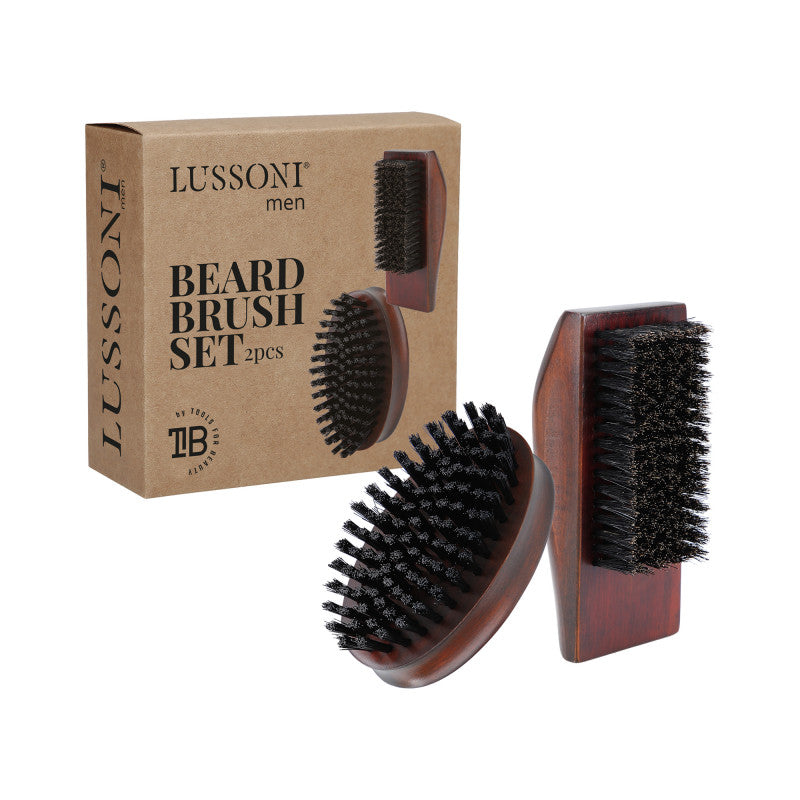 LUSSONI MEN Ensemble de brosses de barbier, 2 pièces, avec poils naturels et végétaliens