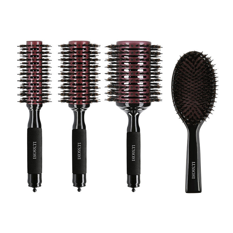 LUSSONI NATURAL STYLE Coffret de 3 brosses coiffantes + 1 brosse ovale en bois
