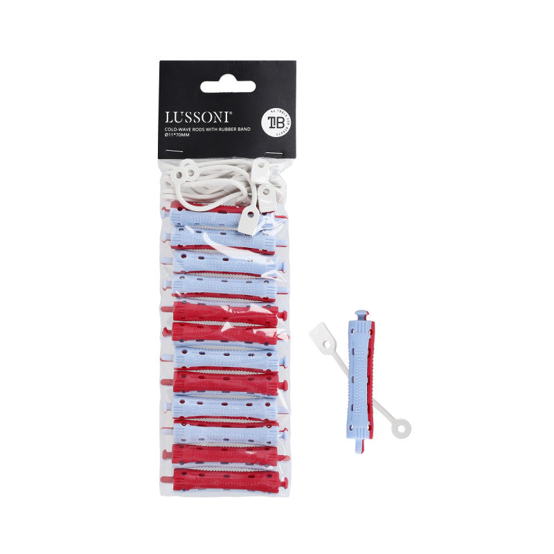 LUSSONI Bigoudis pour permanente à froid avec élastique, Ø11x70mm, 12 pièces