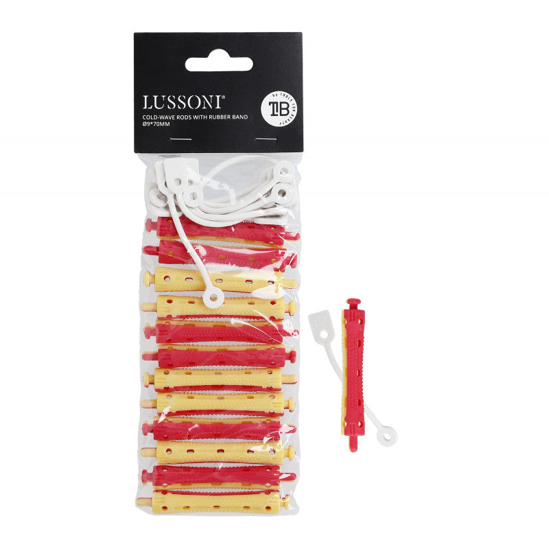 LUSSONI Bigoudis pour permanente à froid avec élastique, Ø9x70mm, 12 pièces