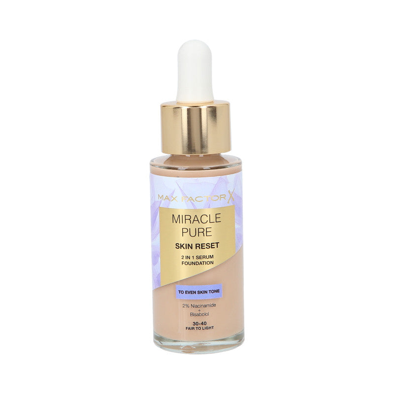 MAX FACTOR MIRACLE PURE SKIN RESET Fond de teint avec sérum nourrissant à la niacinamide 30-40 Fan to Light 30 ml