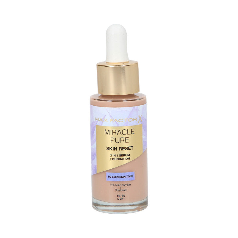 MAX FACTOR MIRACLE PURE SKIN RESET Fond de teint avec sérum nourrissant à la niacinamide 40-60 Clair à moyen 30 ml