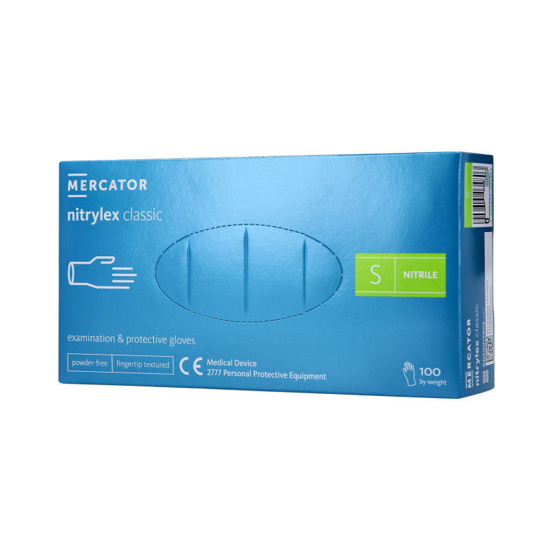 MERCATOR MEDICAL NITRYLEX CLASSIC, Gants en nitrile, jetables, bleus, 100 pièces, taille S