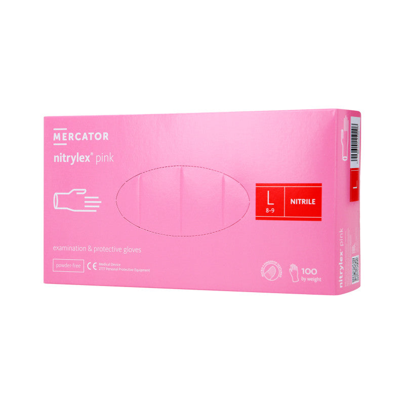 MERCATOR MEDICAL NITRYLEX, Gants en nitrile, jetables, roses, 100 pièces, taille L