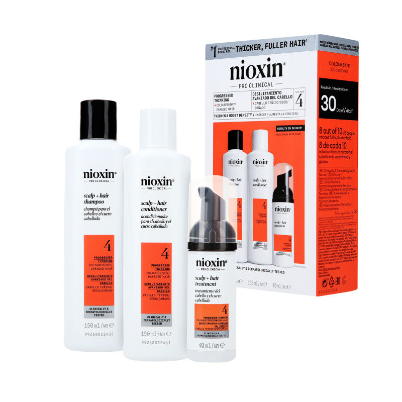 NIOXIN PRO CLINICAL 4 Kit de soins en trois étapes pour cheveux colorés et progressivement clairsemés (2 x 150 ml + 40 ml)
