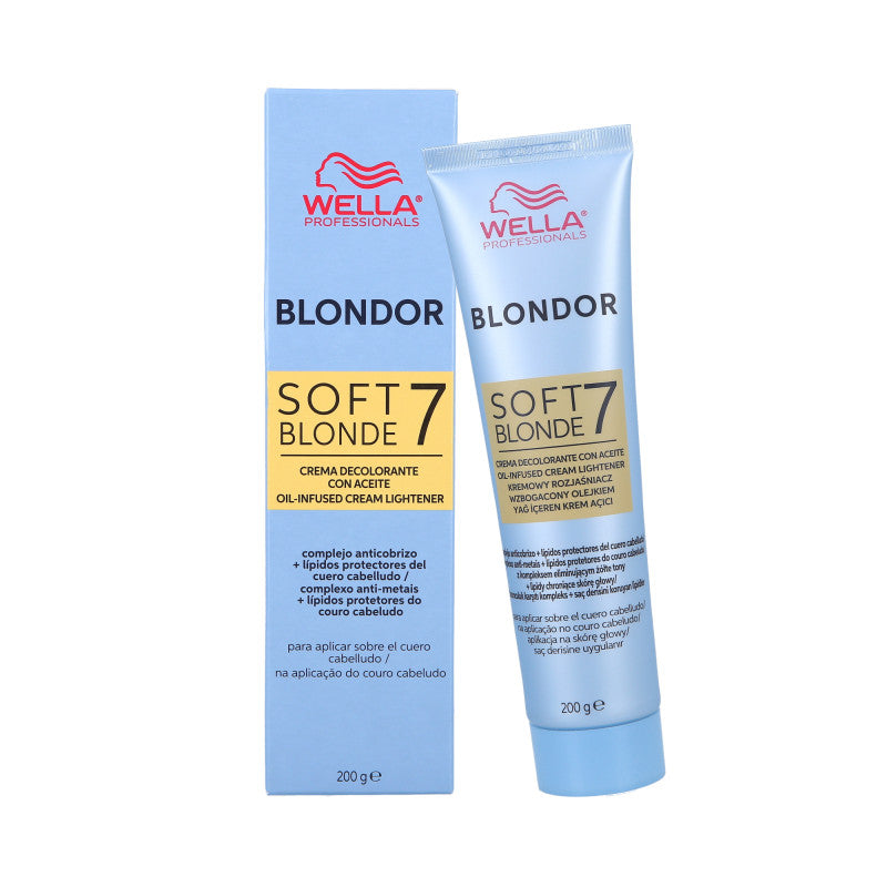 WELLA PROFESSIONALS BLONDOR SOFT BLONDE 7 Rozjaśniacz w kremie na bazie mieszanki olejków 200g